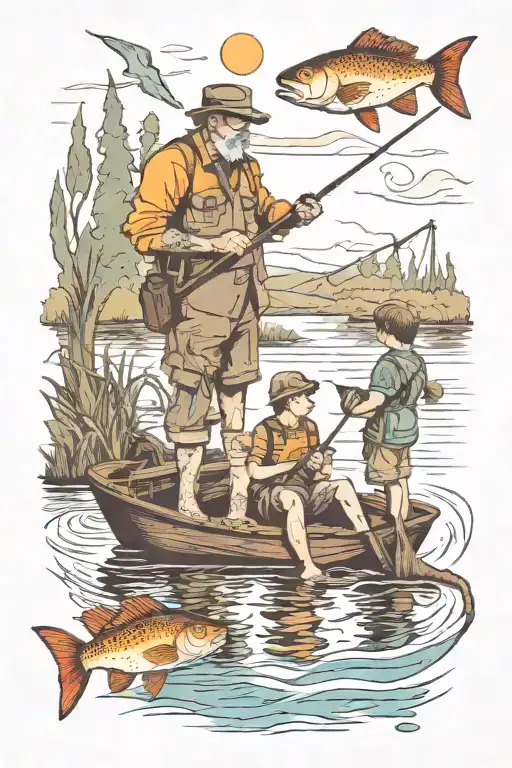 Father son fishing tattoo design idea