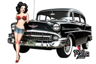 old school bel air car with chola pin up girl tattoo design idea
