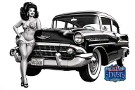 old school bel air car with chola pin up girl tattoo design idea