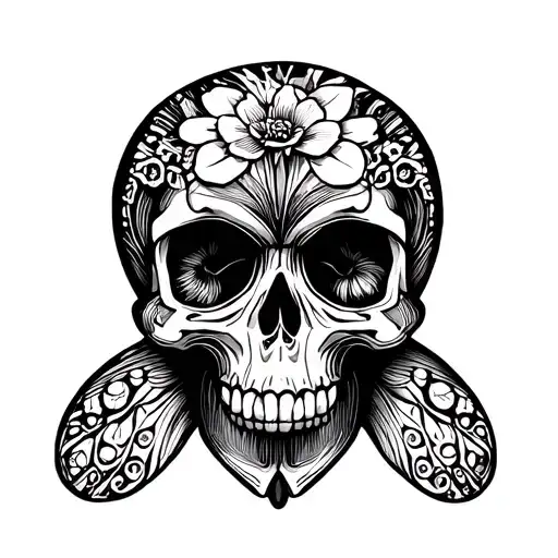 butterfly with skull tattoo design idea