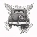 A tattoo focusing on the rear view of your car with the tail lights illuminated, symbolizing the journey that has come t tattoo design idea