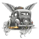 A tattoo focusing on the rear view of your car with the tail lights illuminated, symbolizing the journey that has come t tattoo design idea