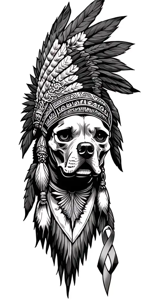 Skull train, Native American headdress, pitbull, motorcycle, breast cancer ribbon tattoo design idea