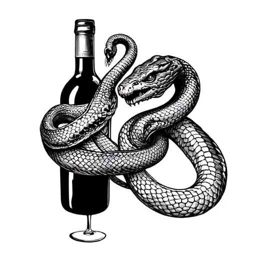 wine bottle with cobra wrapped tattoo design idea