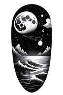 ocean, moon, big dipper, mountains tattoo design idea