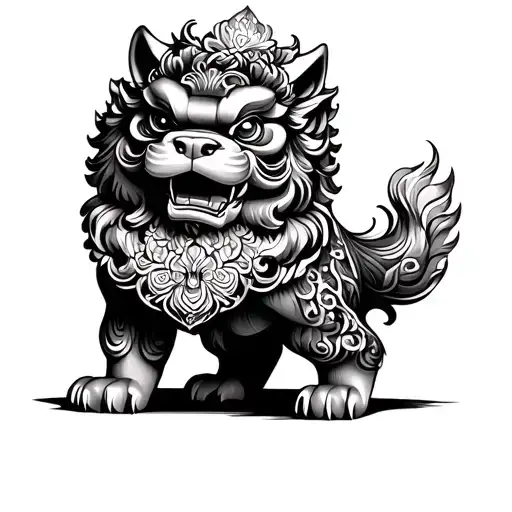 divine Foo  Dog standing strong tattoo design idea