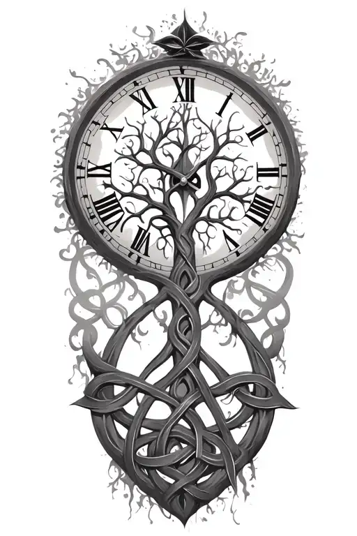 celtic tree of life clock surrounded by celtic knot tattoo design idea