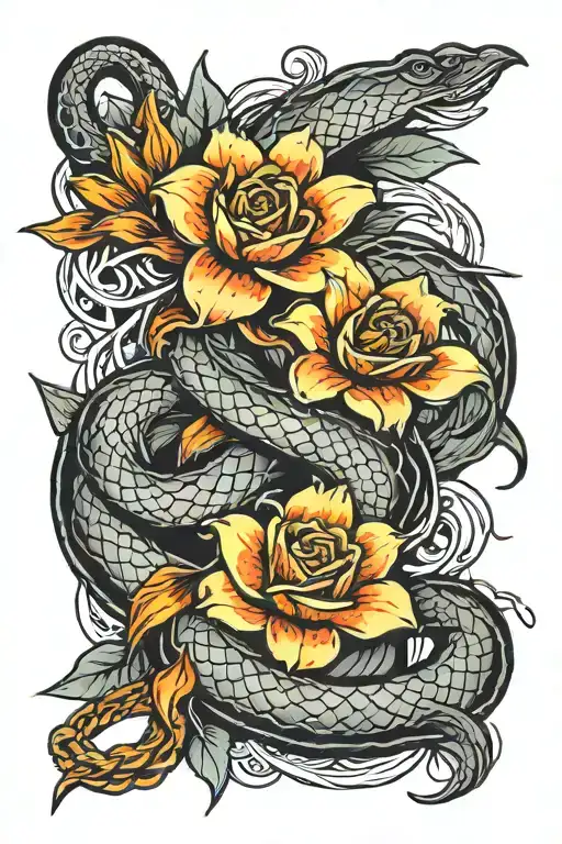 Lilly on fire and snake wrapped around arm tattoo tattoo design idea