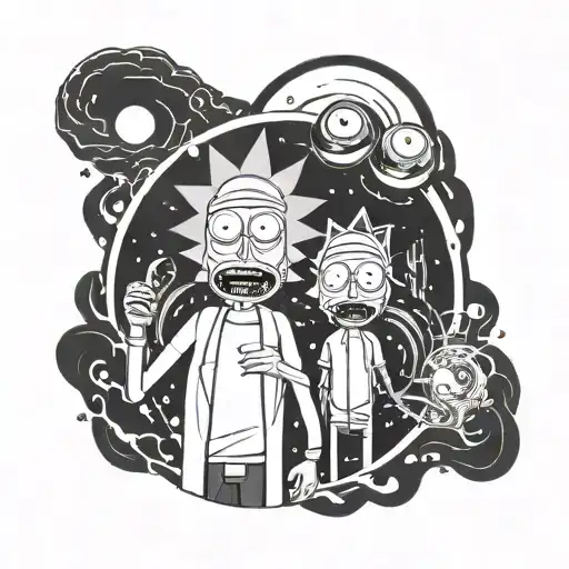 rick morty with portal tattoo design idea