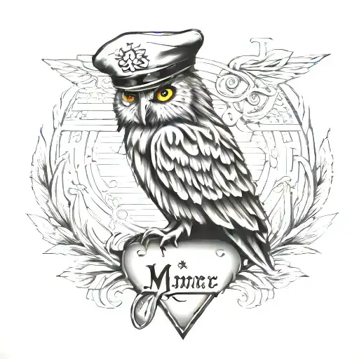 owl nurse with nurse's cap tattoo in memory of mum date of death written in Roman numerals tattoo design idea
