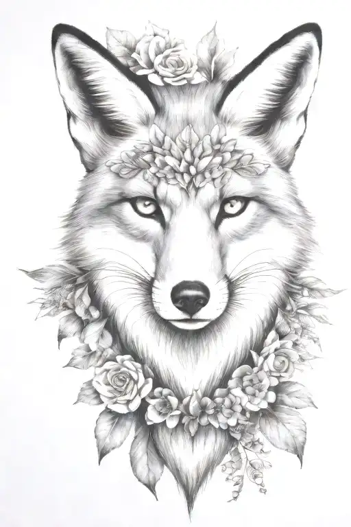 fox head with gold eyes tattoo design idea