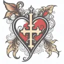Heart with cross big enough for script font tattoo design idea
