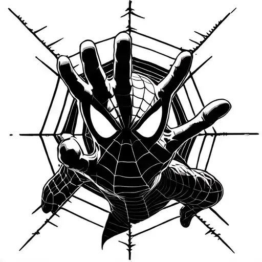 Spider-Man hand's shooting web but the web he shoots is the fabric of space-time tattoo design idea