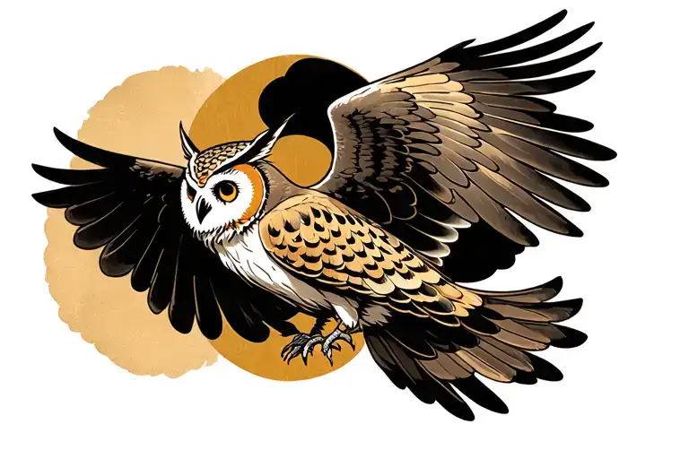 Japanese owl flying tattoo design idea