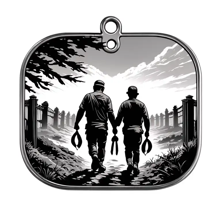 tattoo of a man and son holding hamds walking off into the distance in the far is hevens gates inside army dog tags tattoo design idea