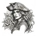 Female Pirate With Flowers Growing Tattoo Idea  tattoo design idea