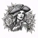 Female Pirate With Flowers Growing Tattoo Idea  tattoo design idea