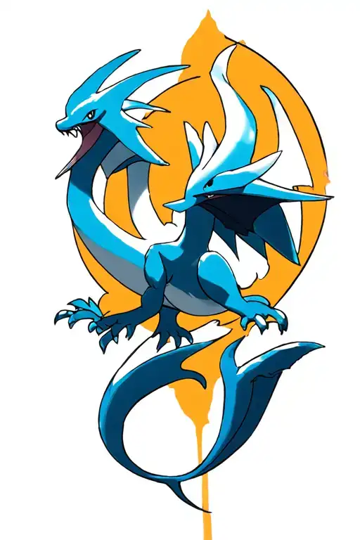 Lugia Pokemon flying et liagiacrus monster emerging tattoo design idea