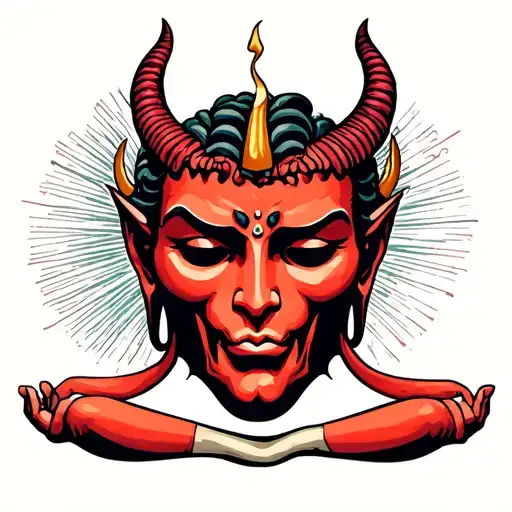 "Calm" buda half meditating devil face tattoo design idea