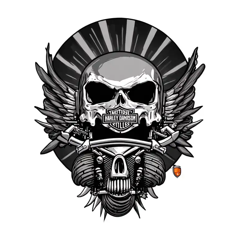 Harley Davidson and tractor trailer tattoo design idea