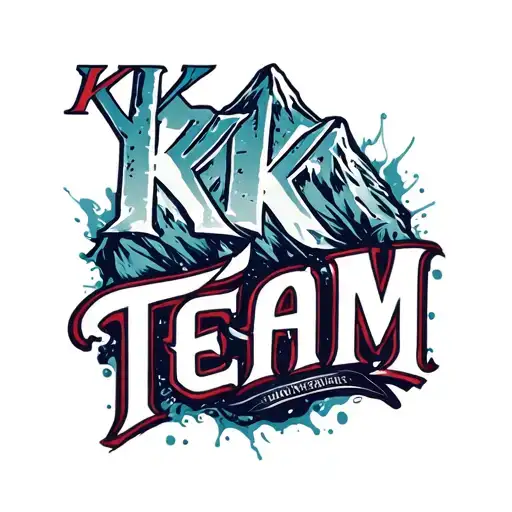 "KK Team" "KK Team" with storm wawes splashes with mountain (leav mountains and backround but change text better) tattoo design idea