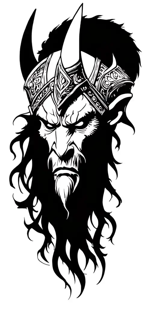 viking Demon Face outline tattoo design idea