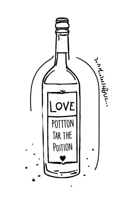 wine bottle with the text love potion in the label tattoo design idea