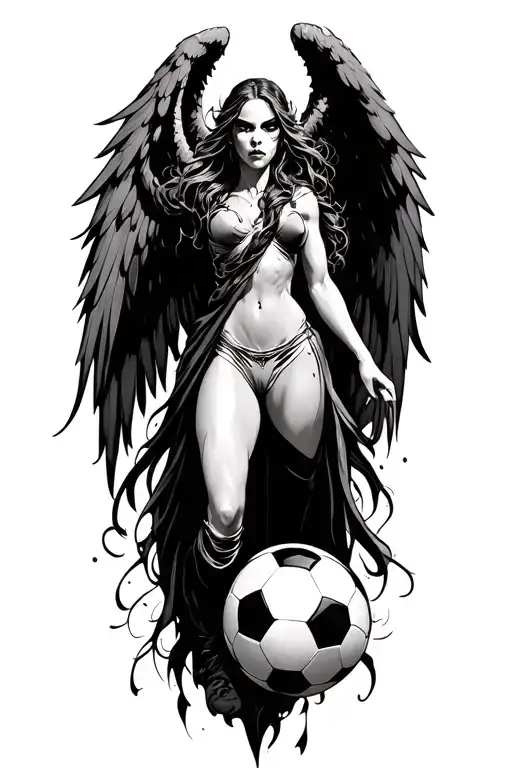 Soccer and evil witchblade angel tattoo design idea