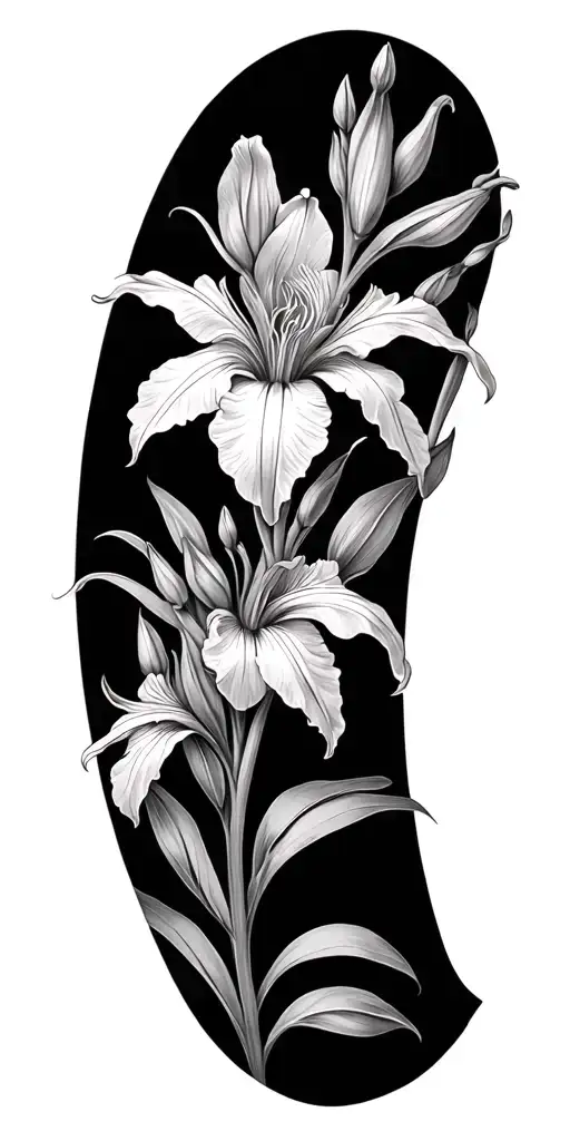 iris and lilly flowers with filagree tattoo design idea