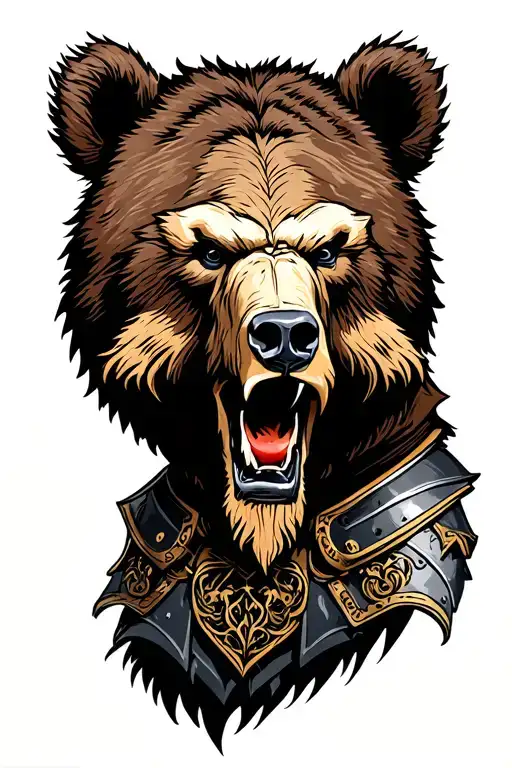 viking armor with grizzly bear head tattoo design idea