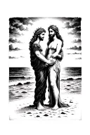 God holding husband and wife hands on the beach tattoo design idea
