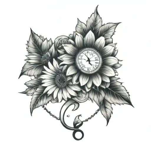 Gerbera and Clock Time tattoo design idea