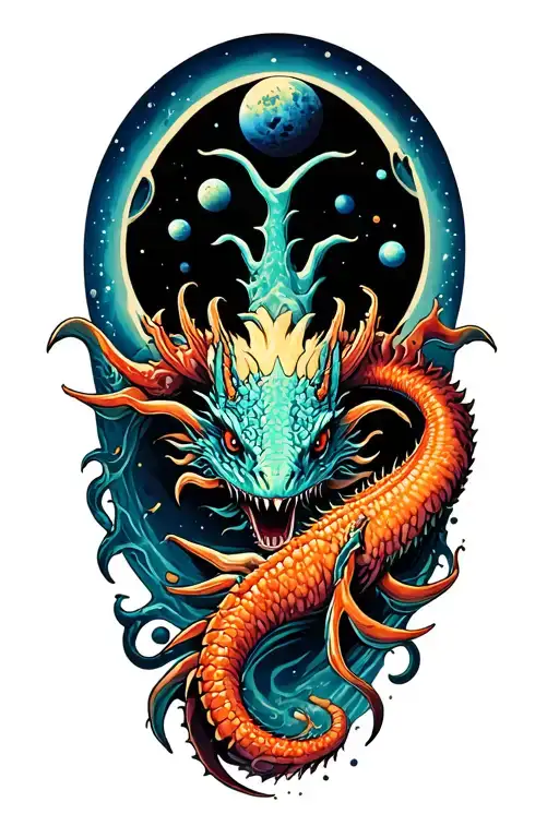 sea monster in outer space tattoo design idea