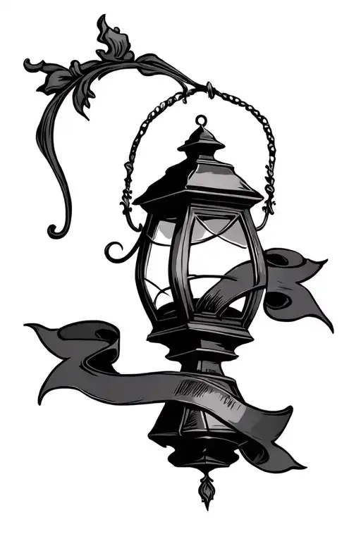 gothic lantern with ribbon banner tattoo design idea