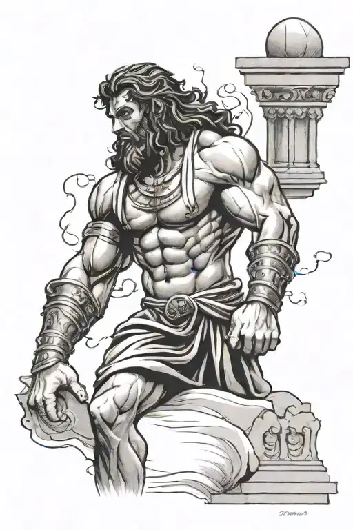 Samson from Bible in between pillars tattoo design idea