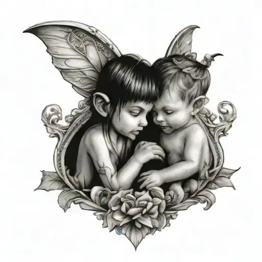 Small tattoo of my little boy as a baby elf and my daughter as a baby fairy tattoo design idea