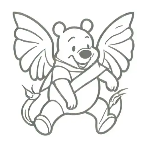 Winnie the Pooh with angel wings spread wide tattoo design idea