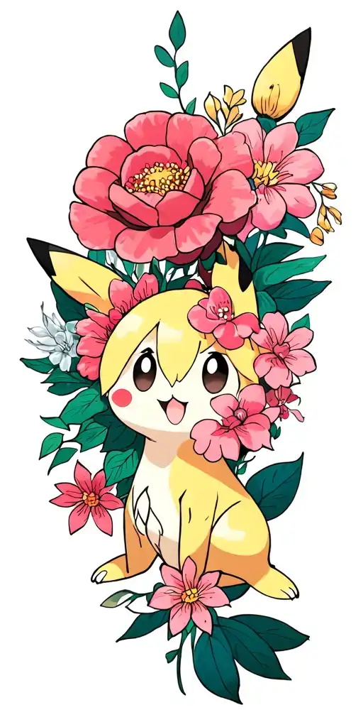 floral pokemon tattoo design idea