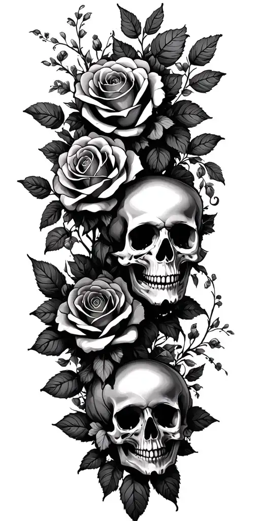 small skulls roses and nature scene tattoo design idea