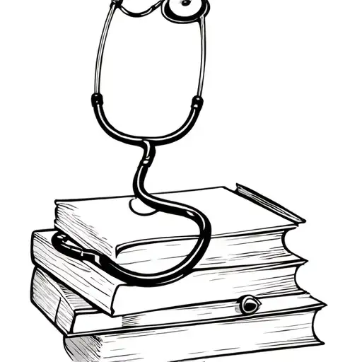 A stack of books with a stethoscope wrapped around it tattoo design idea