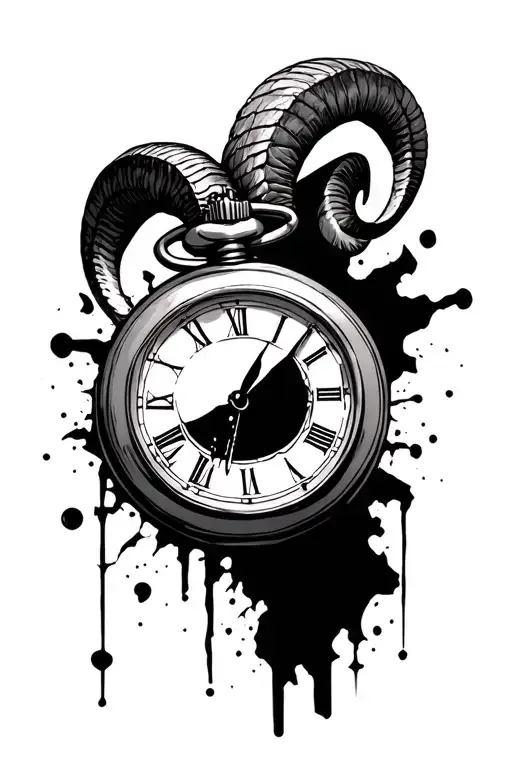 aries ram with a broken pocket watch tattoo design idea