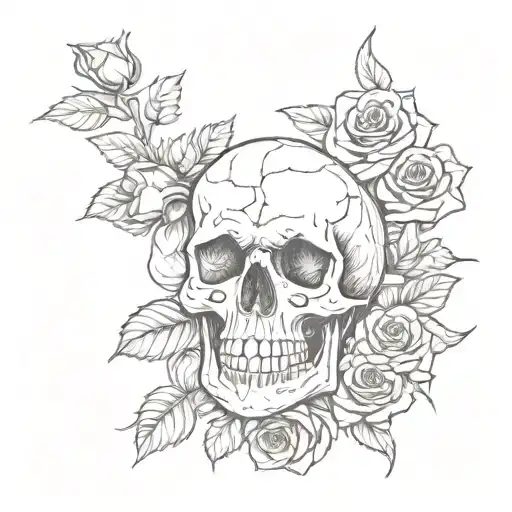 skull and roses  tattoo design idea