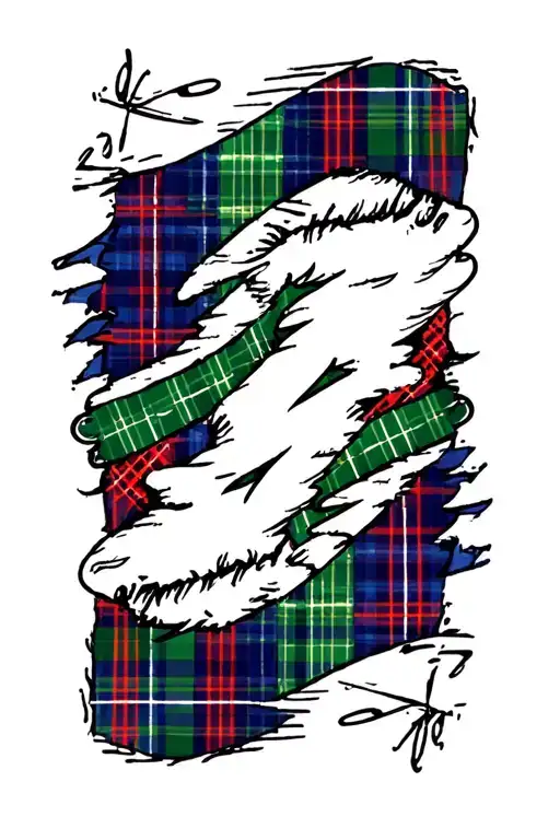 tartan cloth baby blue green and thin red lines tattered tattoo design idea
