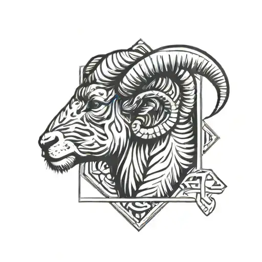 Aries in half realistic and half geometric style tattoo design idea