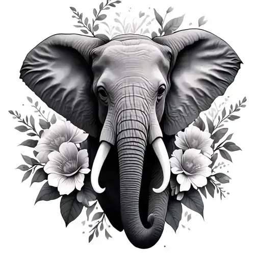 elephant, flowers, symbolise death of friend, to go on my upper thigh tattoo design idea