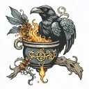 crow and cauldron overflowing tattoo design idea