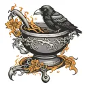 crow and cauldron overflowing tattoo design idea