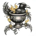 crow and cauldron overflowing tattoo design idea