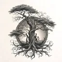 tree of life with a man and woman within  the tree trunk  tattoo design idea