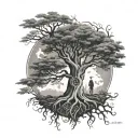 tree of life with a man and woman within  the tree trunk  tattoo design idea